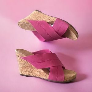 Aerosoles Party Plush Pink Wedge Sandals Size 10